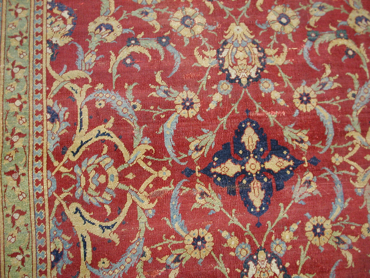 Carpet, Silk (warp), wool (weft and pile); asymmetrically knotted pile