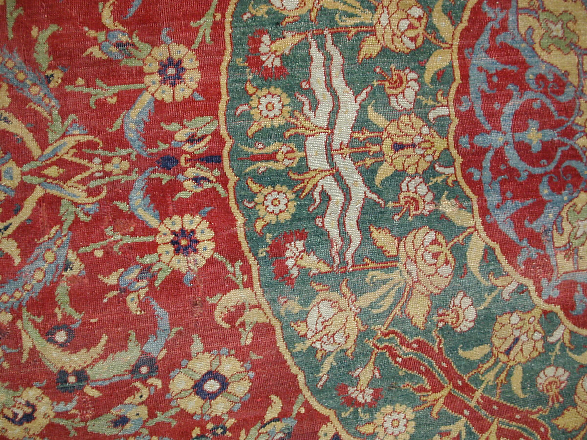 Carpet, Silk (warp), wool (weft and pile); asymmetrically knotted pile