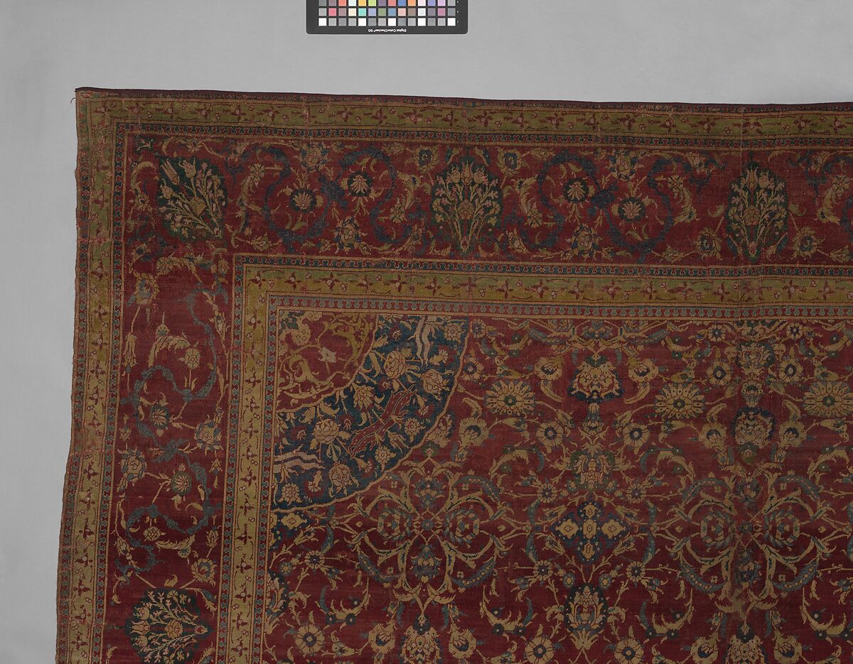 Carpet, Silk (warp), wool (weft and pile); asymmetrically knotted pile