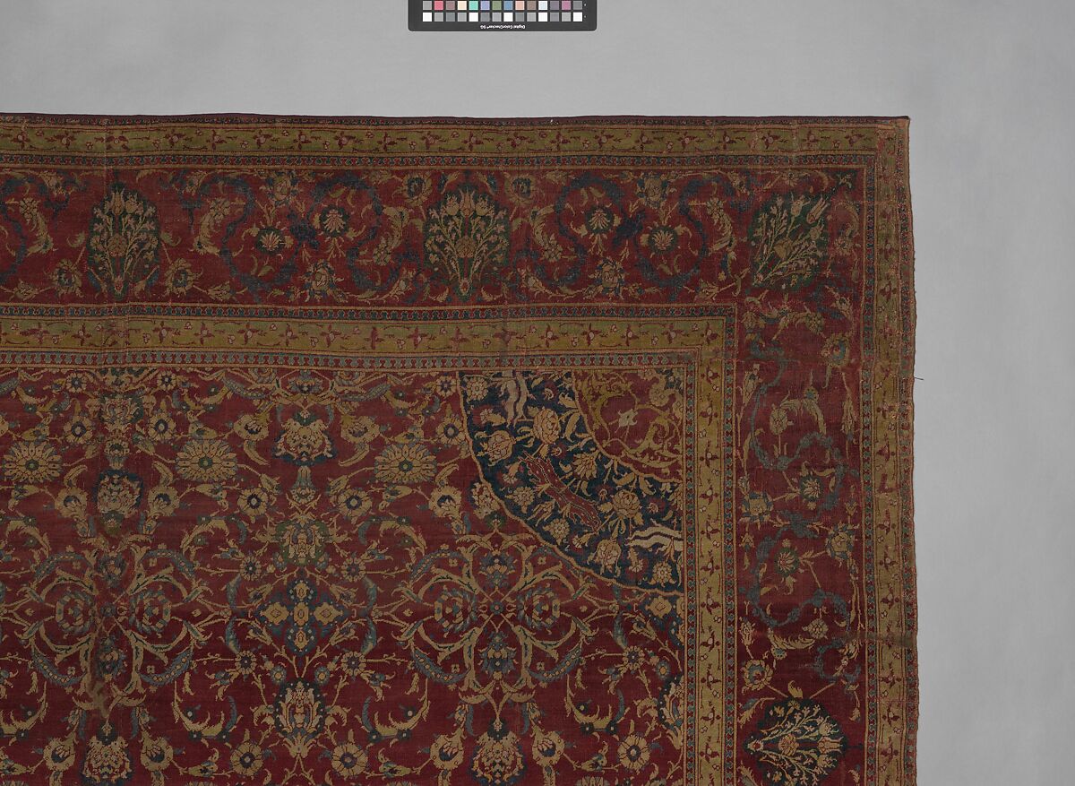 Carpet, Silk (warp), wool (weft and pile); asymmetrically knotted pile