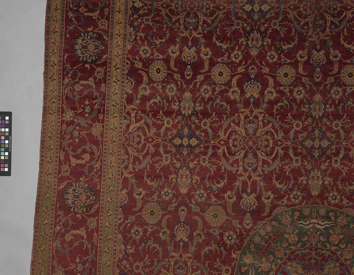 Carpet, Silk (warp), wool (weft and pile); asymmetrically knotted pile