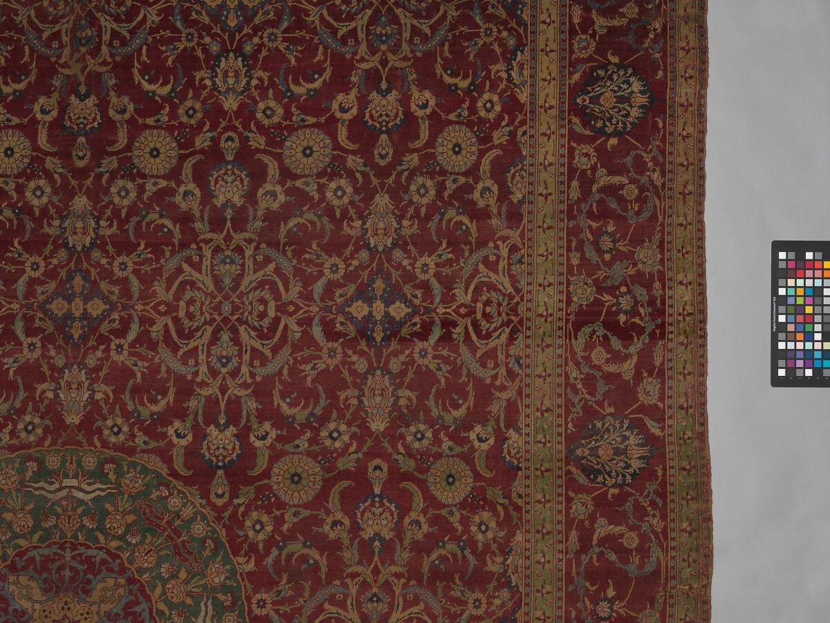 Carpet, Silk (warp), wool (weft and pile); asymmetrically knotted pile