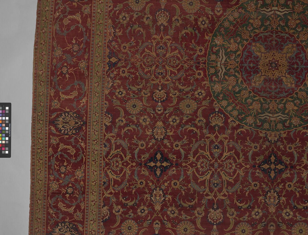 Carpet, Silk (warp), wool (weft and pile); asymmetrically knotted pile