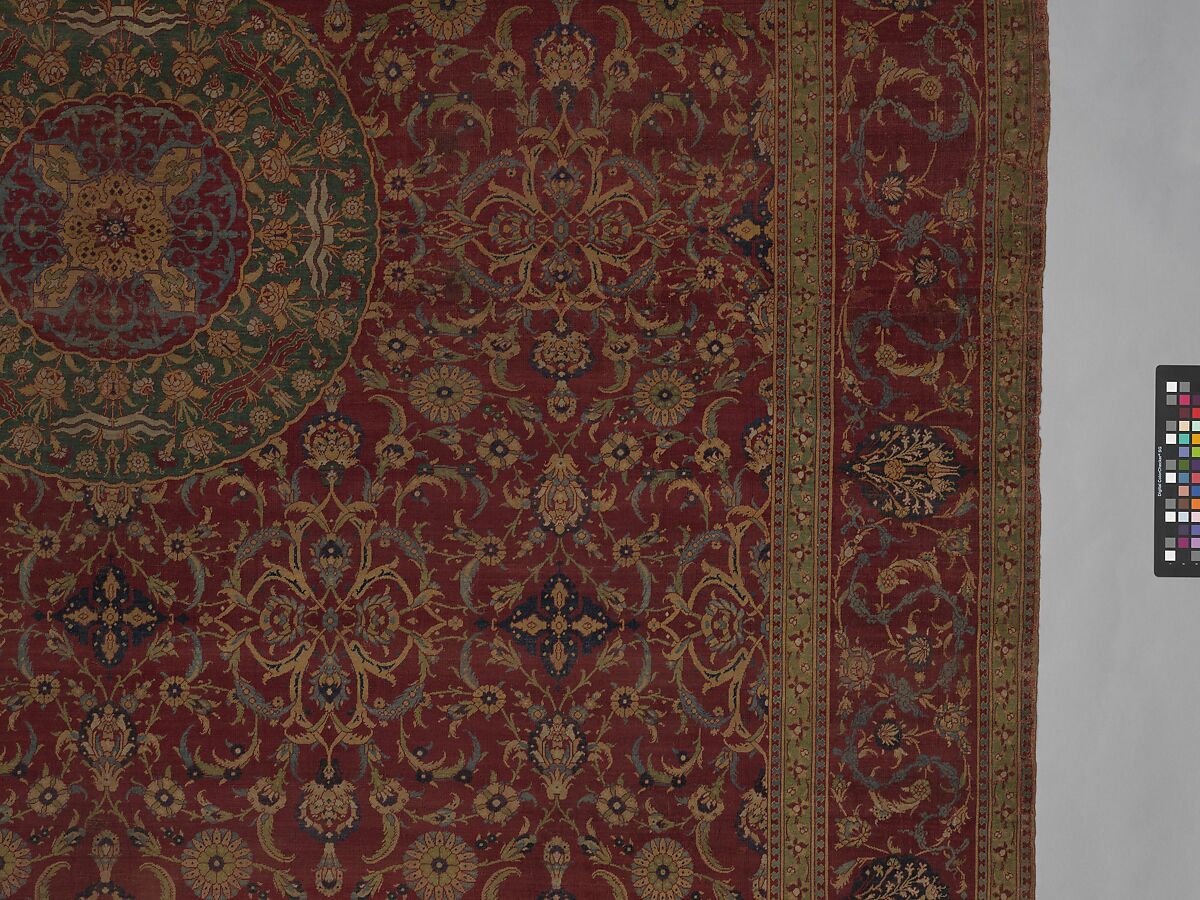 Carpet, Silk (warp), wool (weft and pile); asymmetrically knotted pile