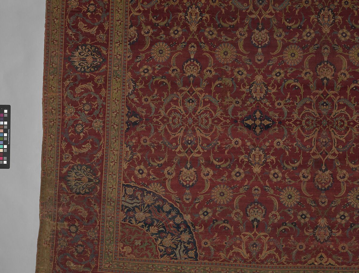 Carpet, Silk (warp), wool (weft and pile); asymmetrically knotted pile