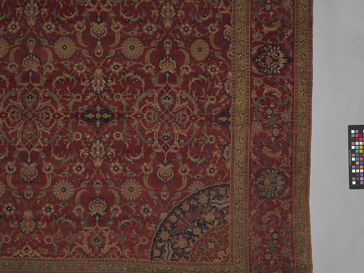 Carpet, Silk (warp), wool (weft and pile); asymmetrically knotted pile