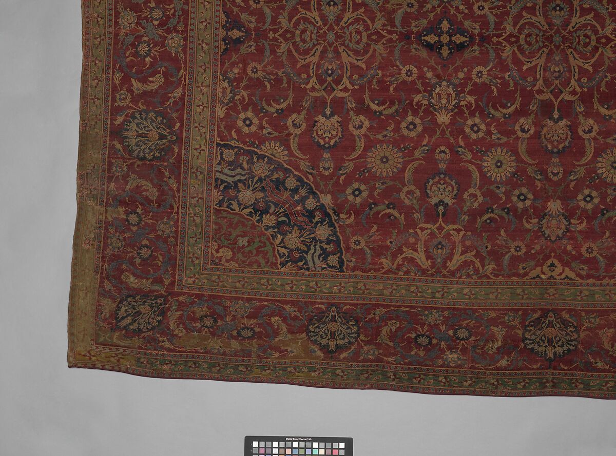 Carpet, Silk (warp), wool (weft and pile); asymmetrically knotted pile