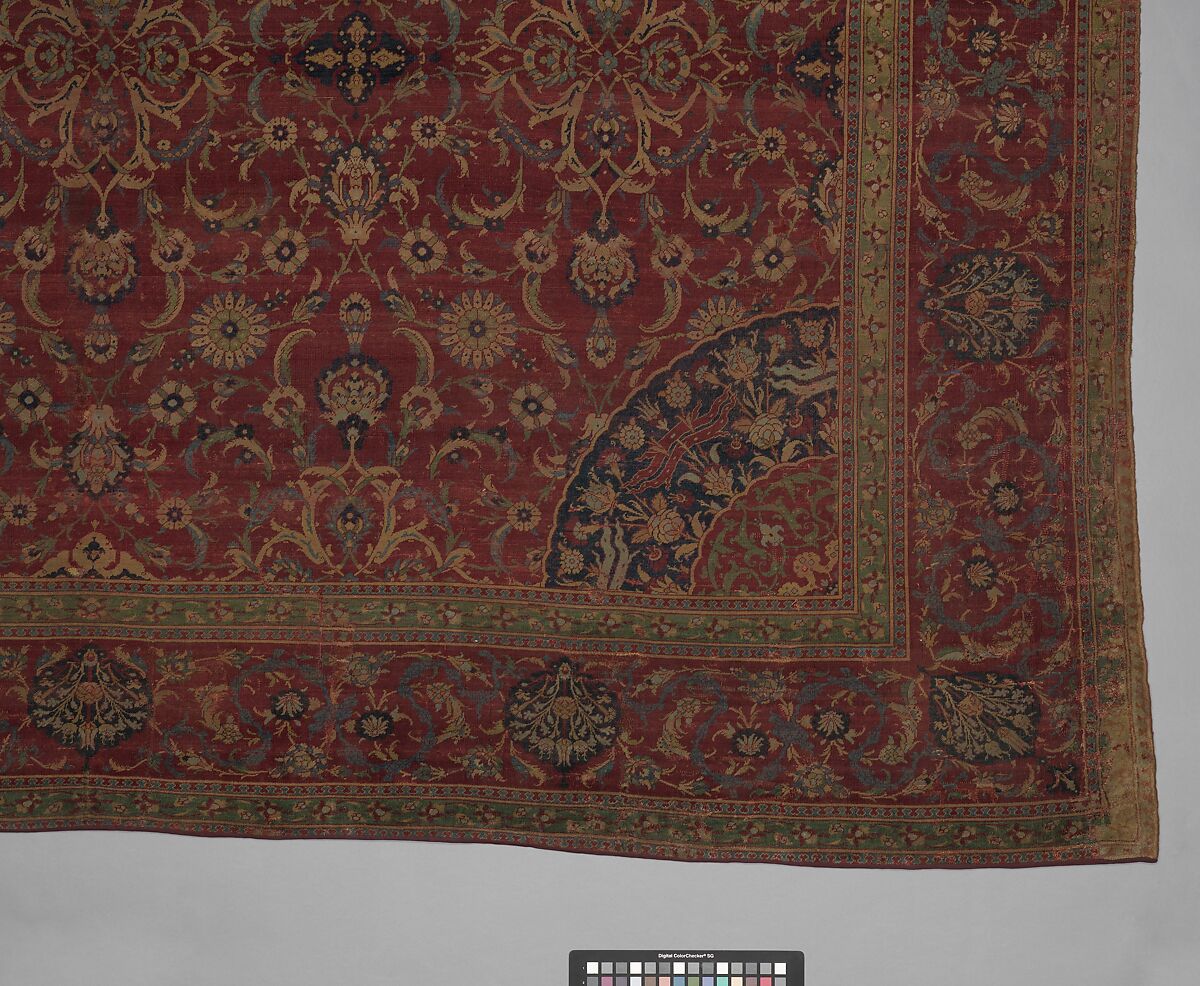 Carpet, Silk (warp), wool (weft and pile); asymmetrically knotted pile