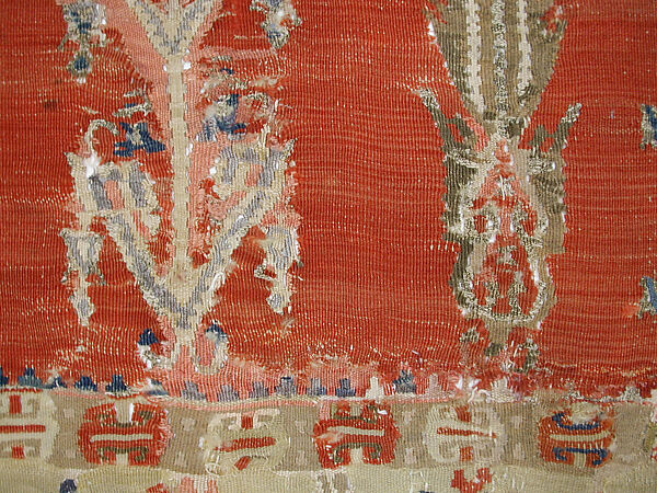 Carpet, Wool (warp and weft), metal wrapped thread; tapestry-woven
