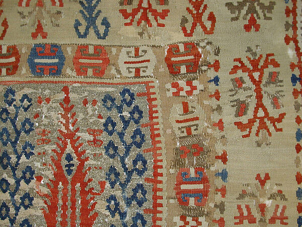 Carpet, Wool (warp and weft), metal wrapped thread; tapestry-woven