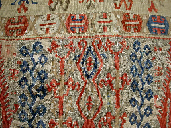 Carpet, Wool (warp and weft), metal wrapped thread; tapestry-woven