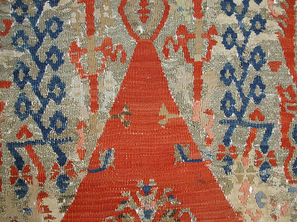 Carpet, Wool (warp and weft), metal wrapped thread; tapestry-woven