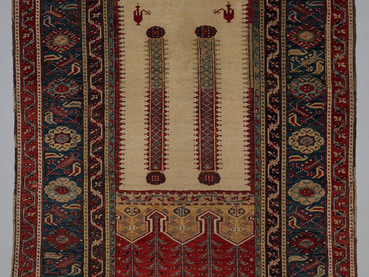 Prayer Rug, Wool (warp, weft and pile); symmetrically knotted pile