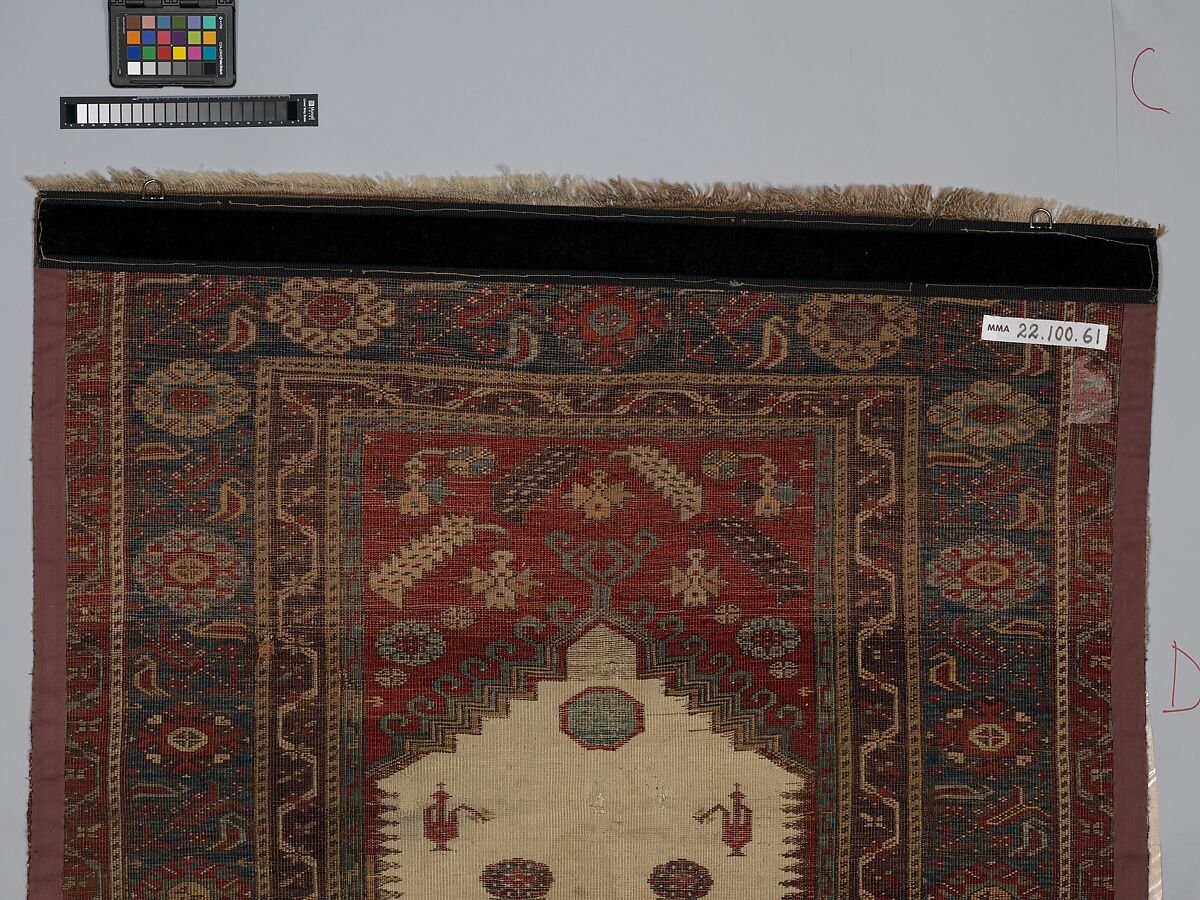 Prayer Rug, Wool (warp, weft and pile); symmetrically knotted pile