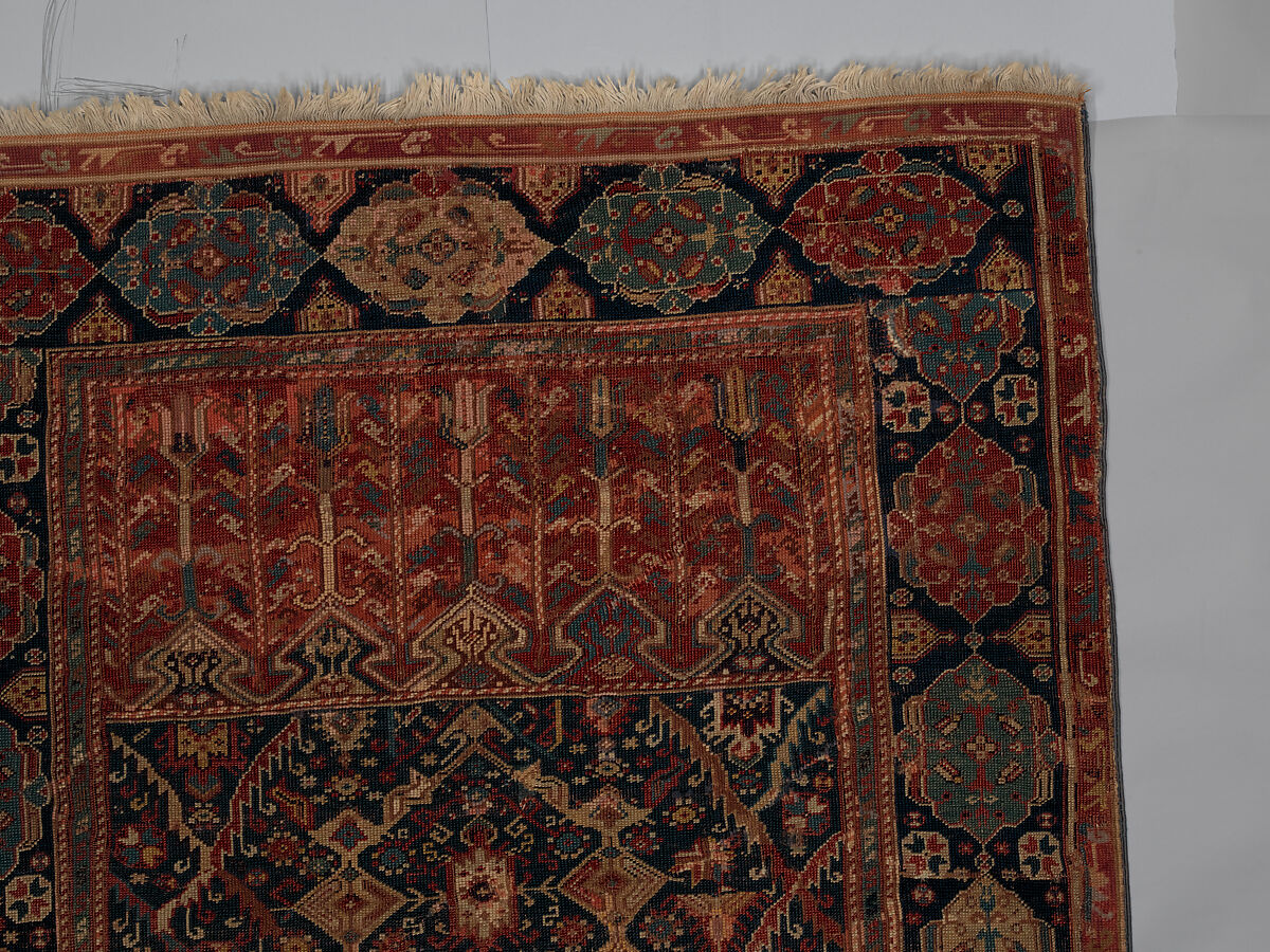 Prayer Rug with Coupled Columns, Wool (warp, weft and pile); symmetrically knotted pile