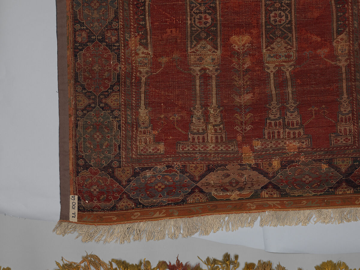Prayer Rug with Coupled Columns, Wool (warp, weft and pile); symmetrically knotted pile