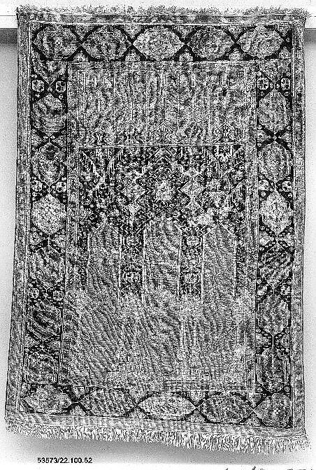 Prayer Rug with Coupled Columns, Wool (warp, weft and pile); symmetrically knotted pile