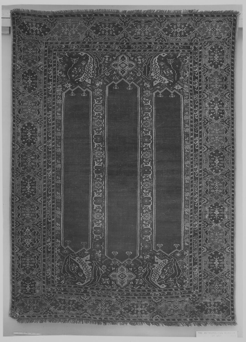 Carpet with Double-Ended Triple Niche, Wool (warp, weft and pile); symmetrically knotted pile