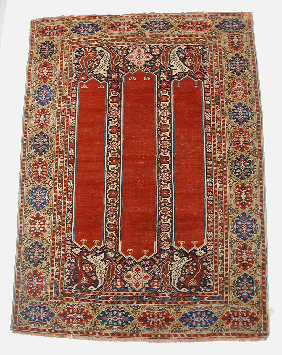 Carpet with Double-Ended Triple Niche, Wool (warp, weft and pile); symmetrically knotted pile