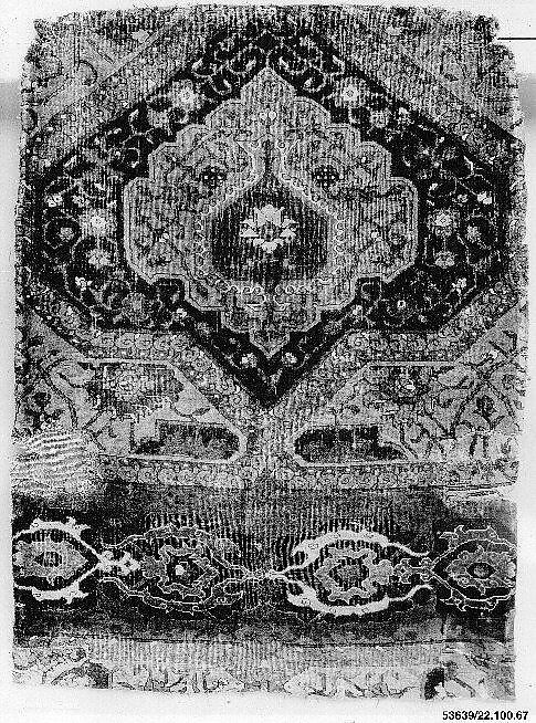 Fragment of a Northwest Persian Medallion Carpet, Cotton (warp), wool (weft and pile); asymmetrically knotted pile