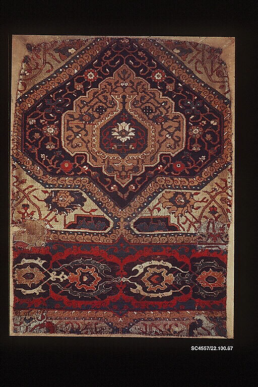 Fragment of a Northwest Persian Medallion Carpet, Cotton (warp), wool (weft and pile); asymmetrically knotted pile