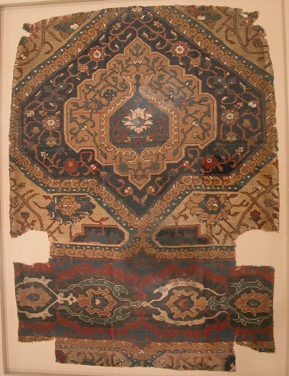 Fragment of a Northwest Persian Medallion Carpet, Cotton (warp), wool (weft and pile); asymmetrically knotted pile
