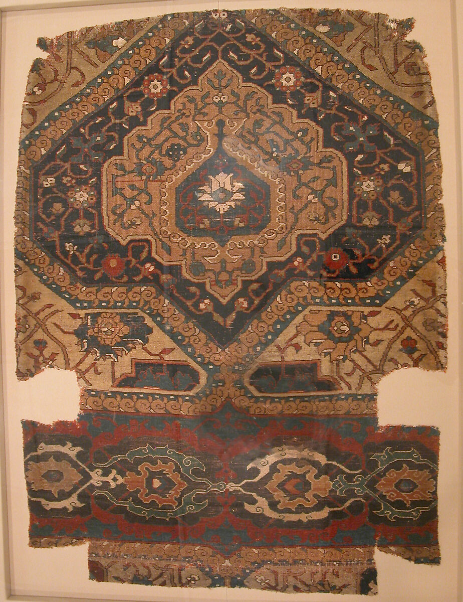 Fragment of a Northwest Persian Medallion Carpet, Cotton (warp), wool (weft and pile); asymmetrically knotted pile 