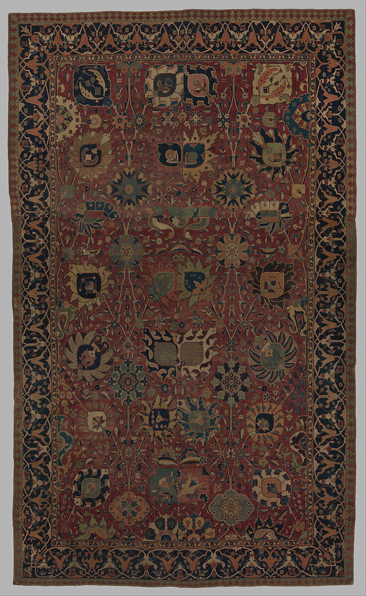 Vase Carpet, Cotton (warp and weft), wool (pile); asymmetrically knotted pile 