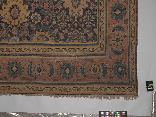 Blue-ground Harshang Carpet, Cotton (warp and weft), wool (pile); symmetrically knotted pile