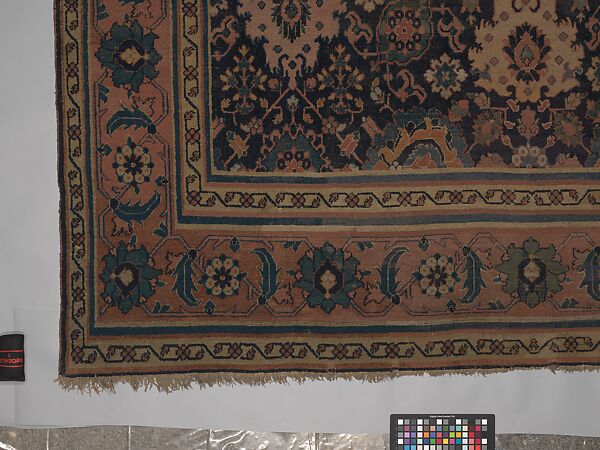 Blue-ground Harshang Carpet, Cotton (warp and weft), wool (pile); symmetrically knotted pile