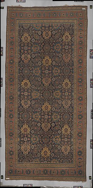 Blue-ground Harshang Carpet, Cotton (warp and weft), wool (pile); symmetrically knotted pile