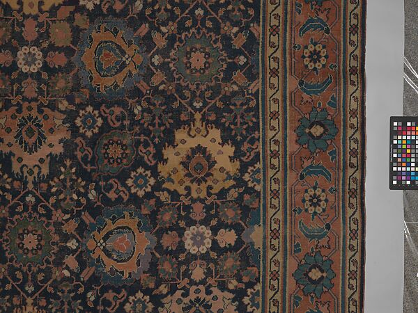 Blue-ground Harshang Carpet, Cotton (warp and weft), wool (pile); symmetrically knotted pile