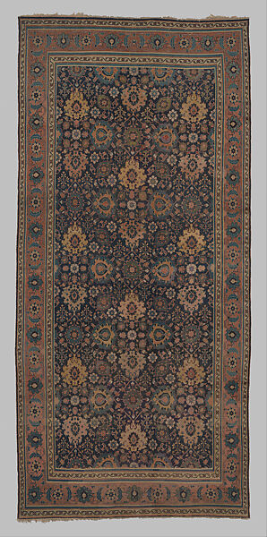 Blue-ground Harshang Carpet, Cotton (warp and weft), wool (pile); symmetrically knotted pile