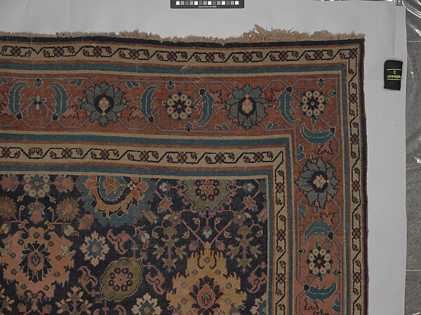 Blue-ground Harshang Carpet, Cotton (warp and weft), wool (pile); symmetrically knotted pile
