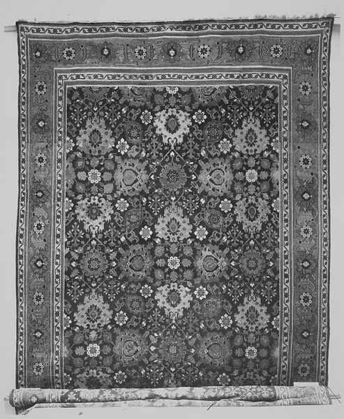 Blue-ground Harshang Carpet, Cotton (warp and weft), wool (pile); symmetrically knotted pile
