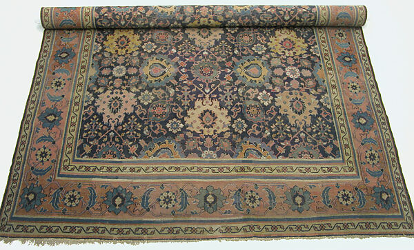 Blue-ground Harshang Carpet, Cotton (warp and weft), wool (pile); symmetrically knotted pile