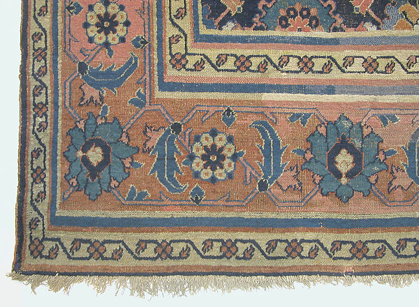 Blue-ground Harshang Carpet, Cotton (warp and weft), wool (pile); symmetrically knotted pile