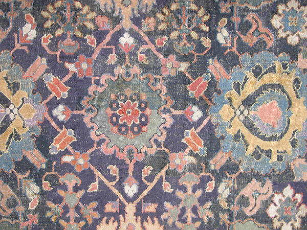 Blue-ground Harshang Carpet, Cotton (warp and weft), wool (pile); symmetrically knotted pile