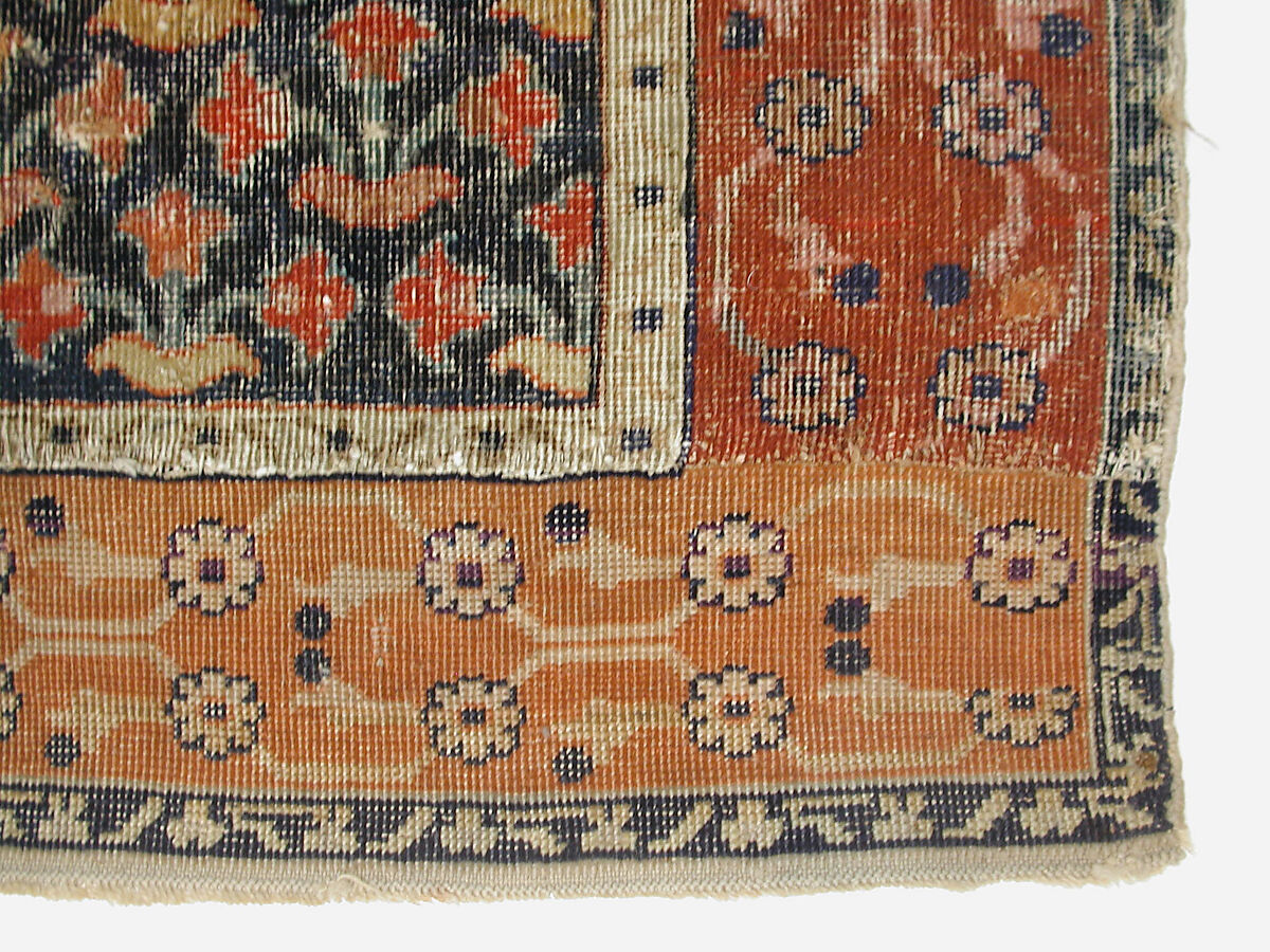 Carpet, Cotton (warp and weft), wool (pile); asymmetrically knotted pile