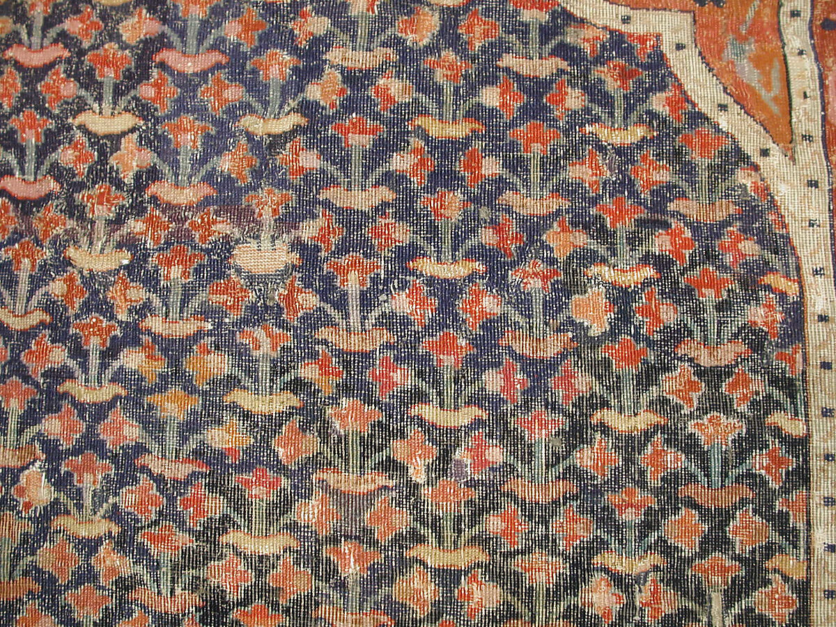 Carpet, Cotton (warp and weft), wool (pile); asymmetrically knotted pile