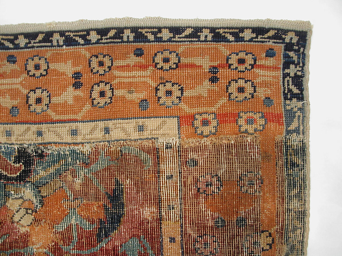 Carpet, Cotton (warp and weft), wool (pile); asymmetrically knotted pile