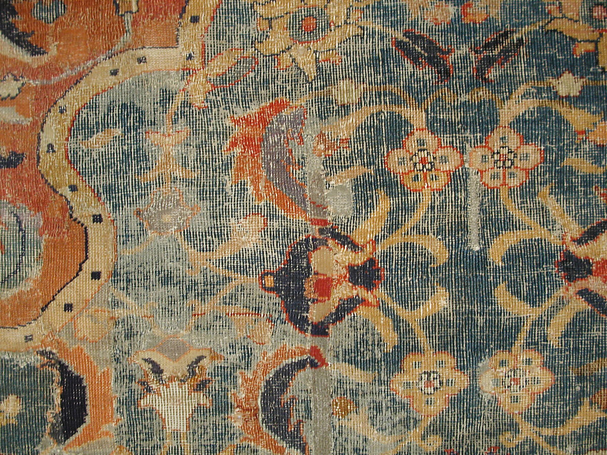 Carpet, Cotton (warp and weft), wool (pile); asymmetrically knotted pile