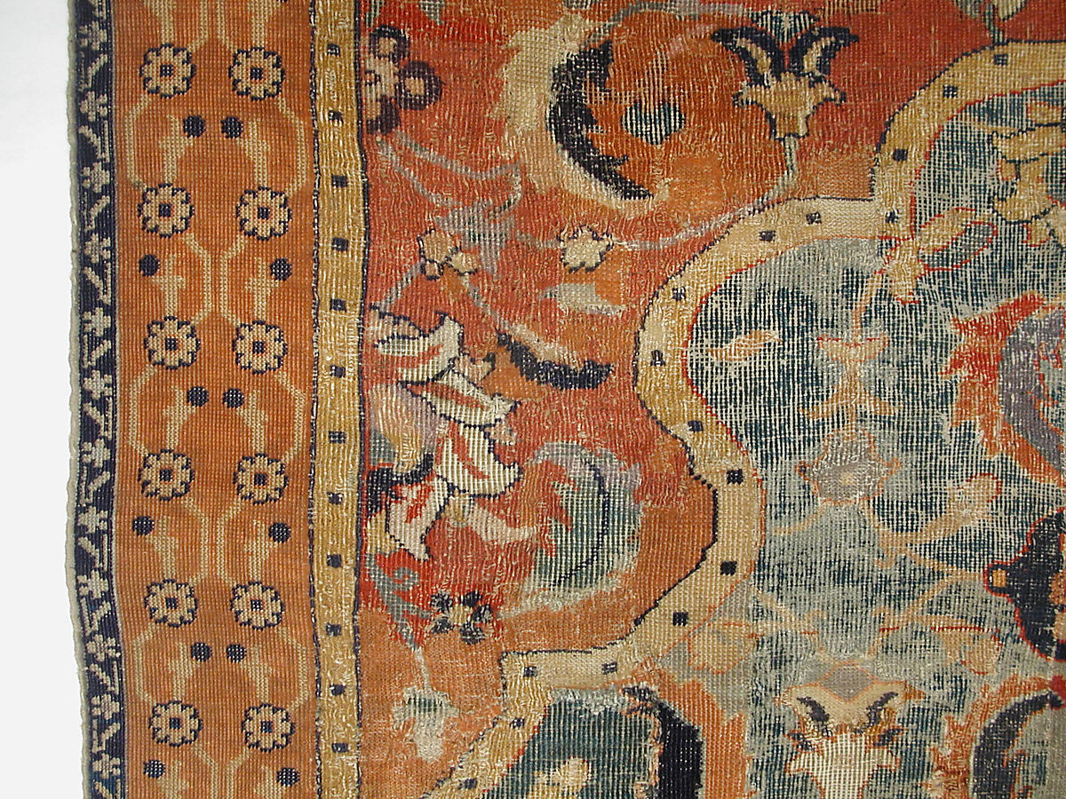 Carpet, Cotton (warp and weft), wool (pile); asymmetrically knotted pile