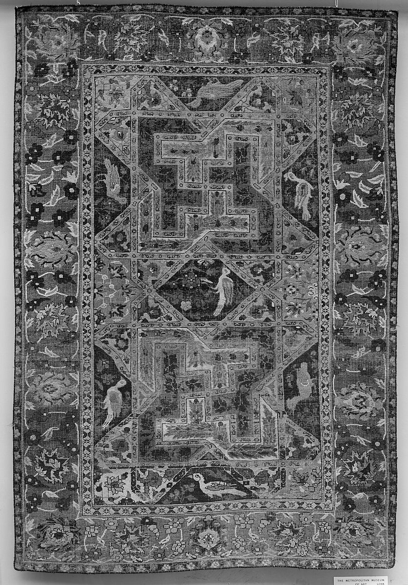 Carpet, Cotton (warp and weft), wool (pile); asymmetrically knotted pile