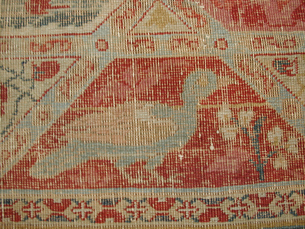 Carpet, Cotton (warp and weft), wool (pile); asymmetrically knotted pile