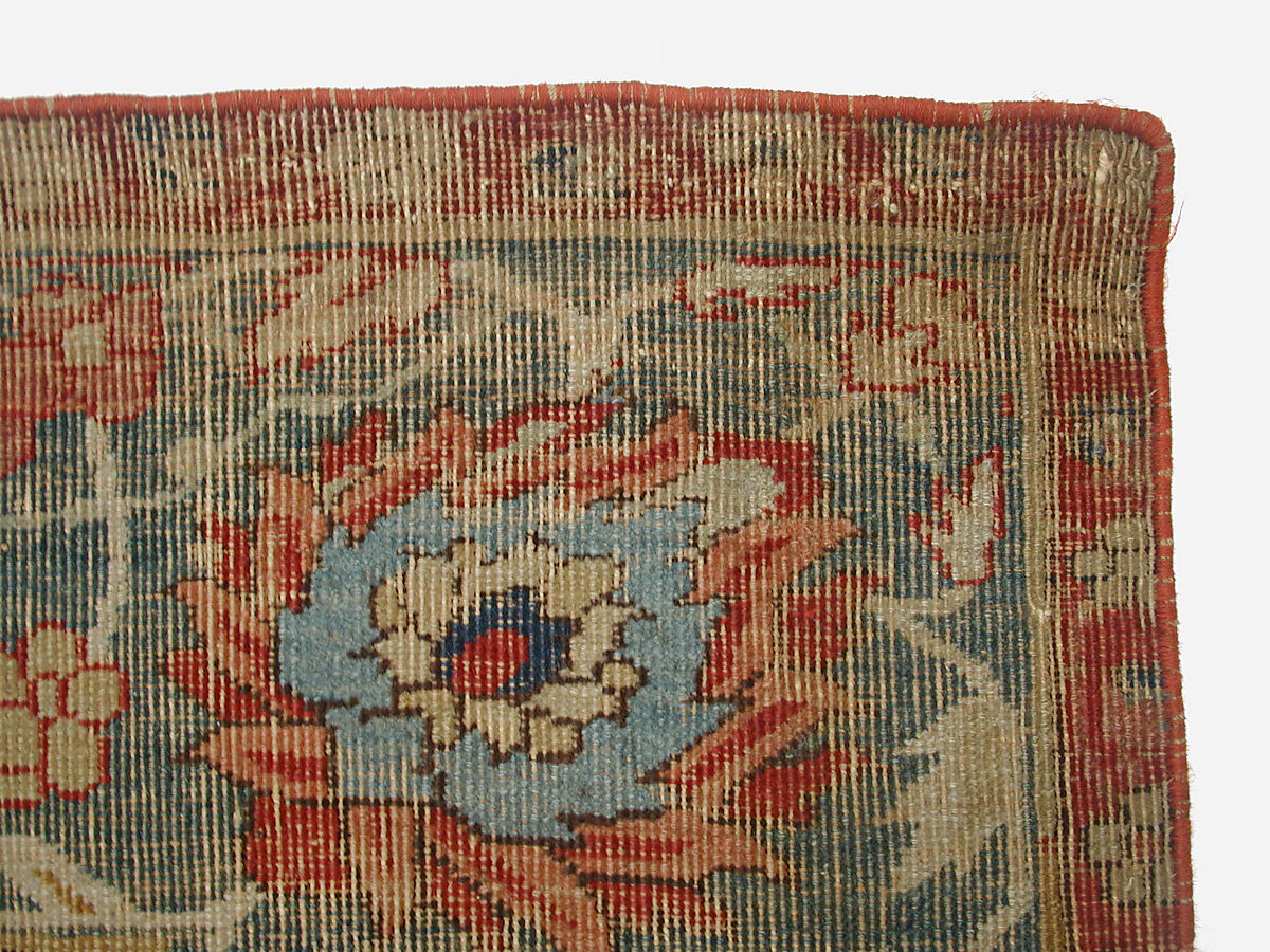 Carpet, Cotton (warp and weft), wool (pile); asymmetrically knotted pile