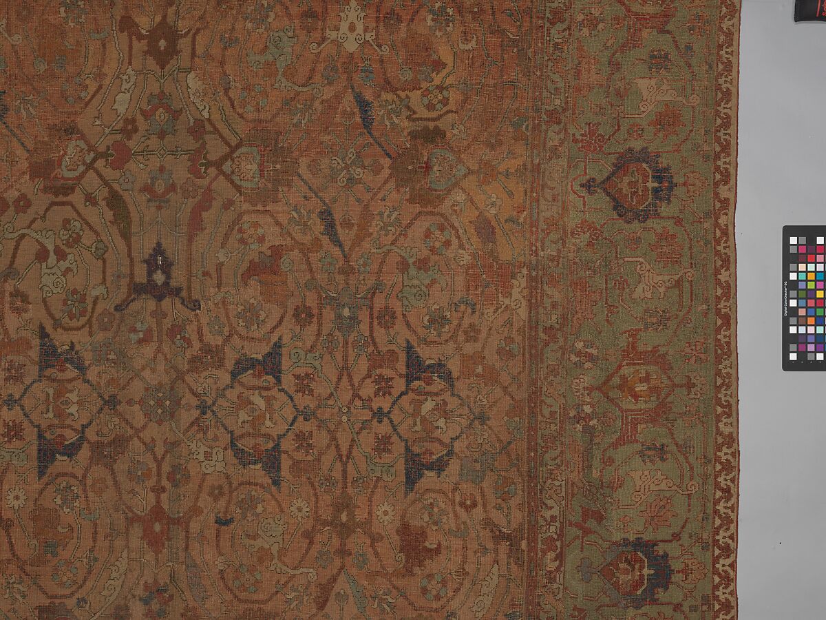 Carpet, Cotton (warp and weft), wool (pile); asymmetrically knotted pile