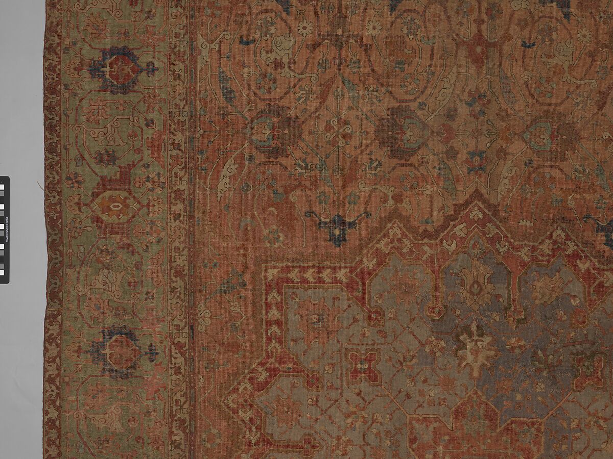 Carpet, Cotton (warp and weft), wool (pile); asymmetrically knotted pile