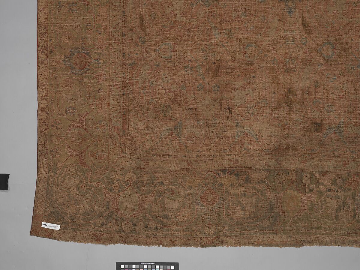 Carpet, Cotton (warp and weft), wool (pile); asymmetrically knotted pile