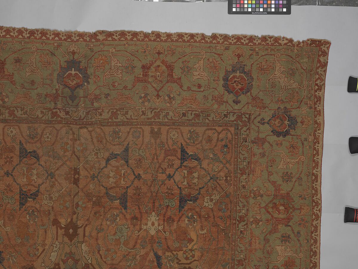 Carpet, Cotton (warp and weft), wool (pile); asymmetrically knotted pile